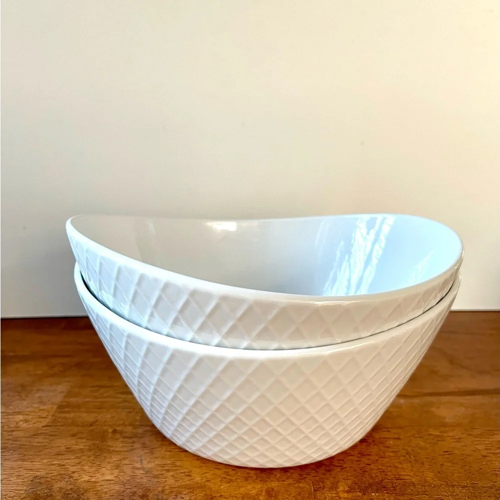 Set of 2 Over and Back Bowls, What A Dish, White, Embossed Criss Cross, Diamond - Picture 8 of 9